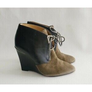 COACH Wedge Booties Mercy Green Suede Leather 6 B Designer Ankle Boot  Lace